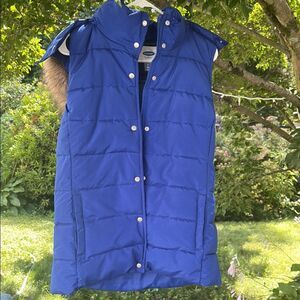 Blue Fur Hooded Puffer Vest M Tall
